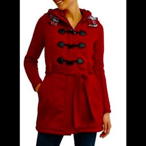 Yoki Women’s Sherpa lined Addie plaid red coat XXXL (18) with toggles and hood